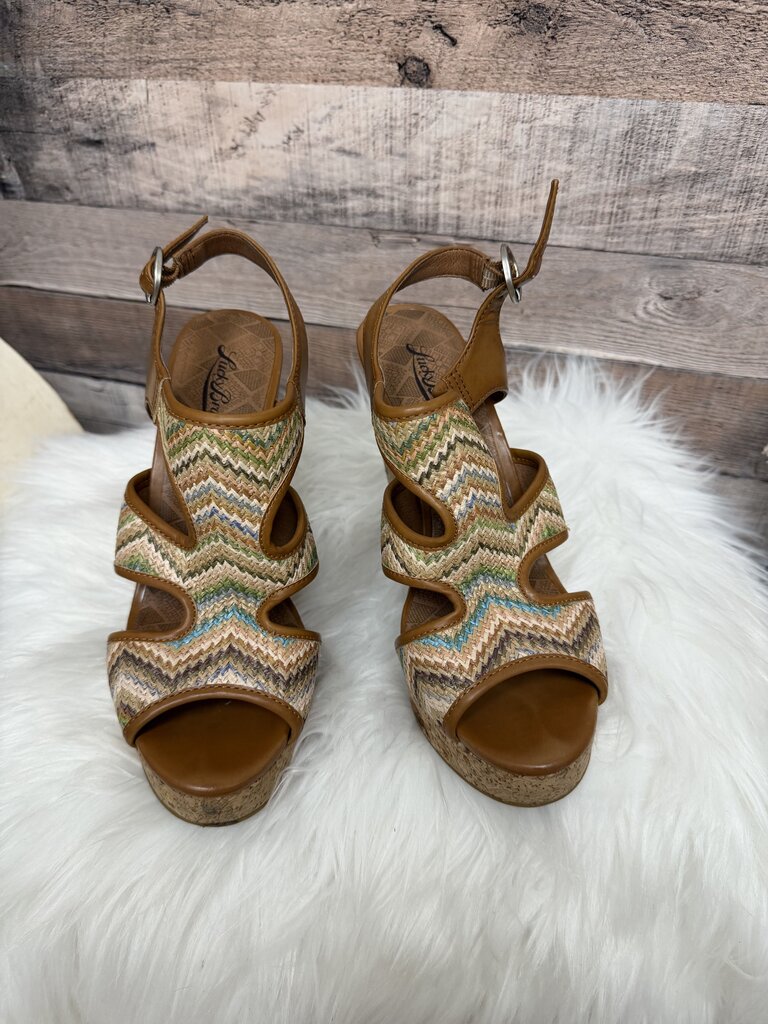 Lucky Brand Cork Platform Wedge Sandals With Chevron Knit Straps