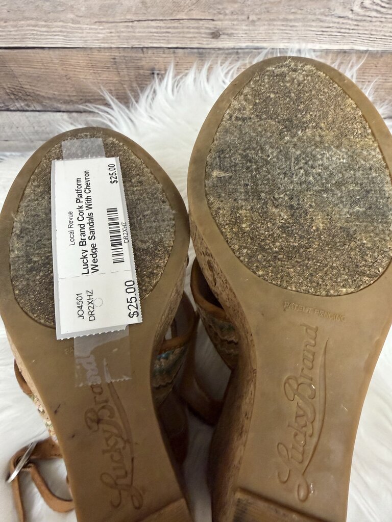 Lucky Brand Cork Platform Wedge Sandals With Chevron Knit Straps