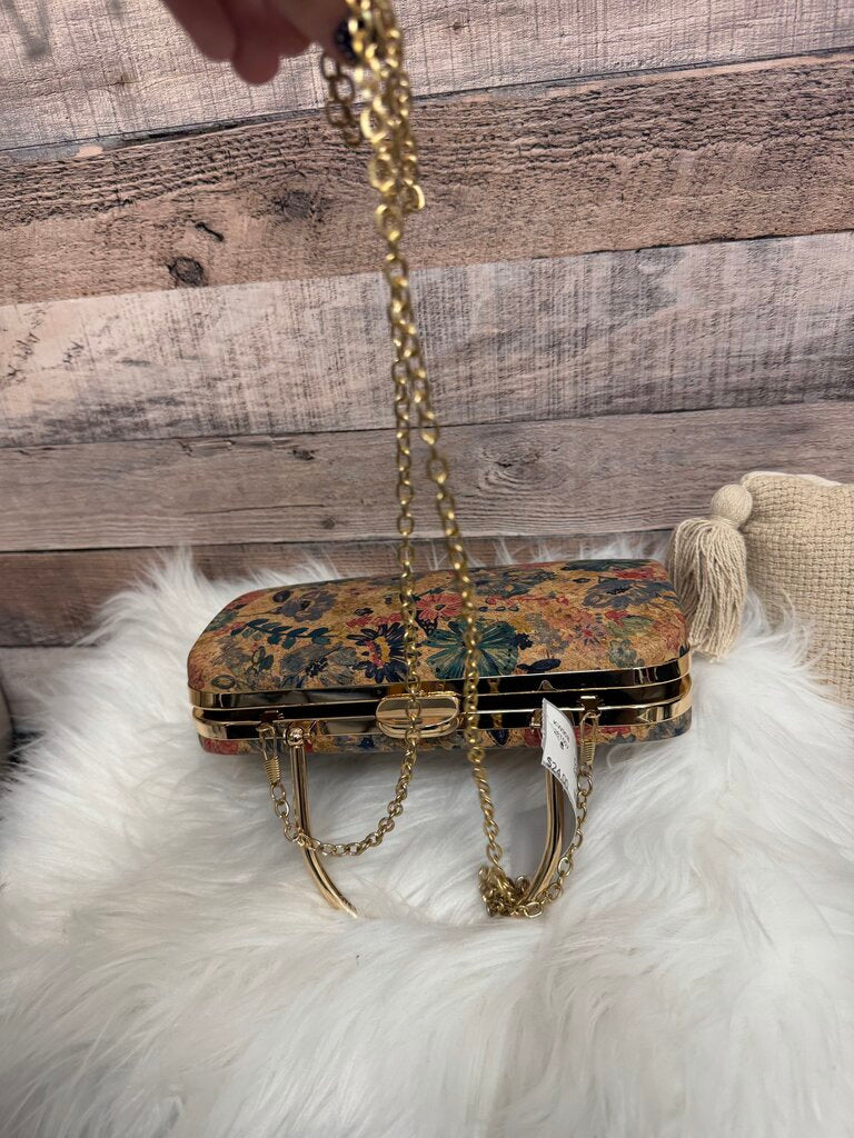 Cork Style Rose Gold w/Blue & Pink Floral Print Clutch