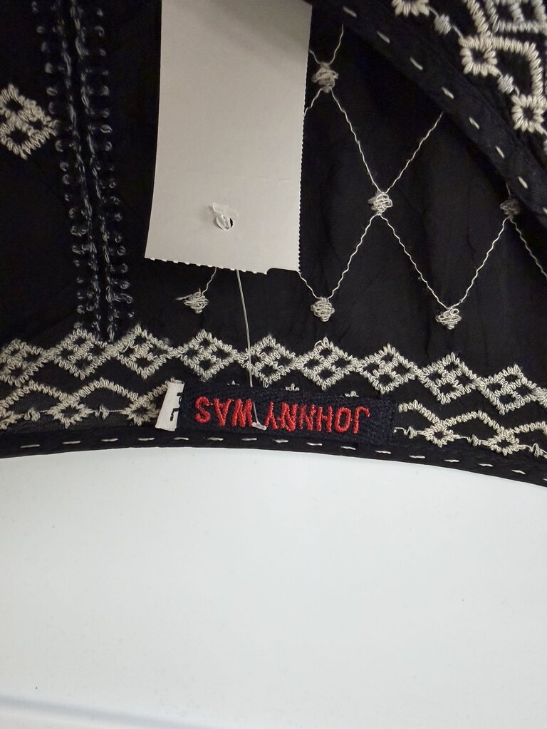 Johnny Was Black 3/4 Sleeve Blouse w/Pink Embroidered Flowers
