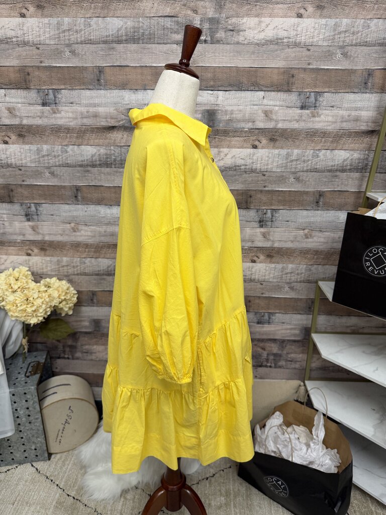 Free People Yellow Tiered Button-Front Shirt Dress S