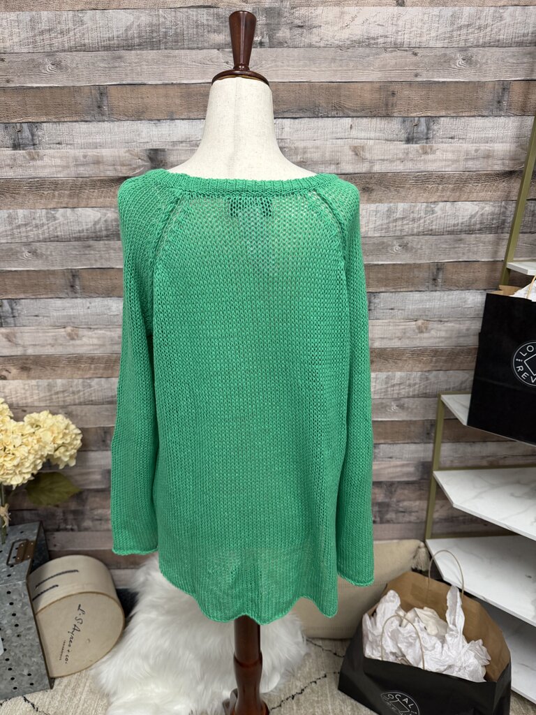 Wooden Ships "Lucky" Green Graphic Knit Sweater S/M
