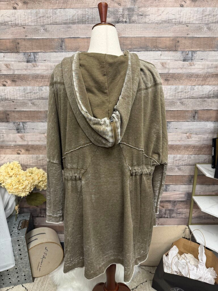 Free People Peace It Up Cardi Brown Distressed Hoodie XS