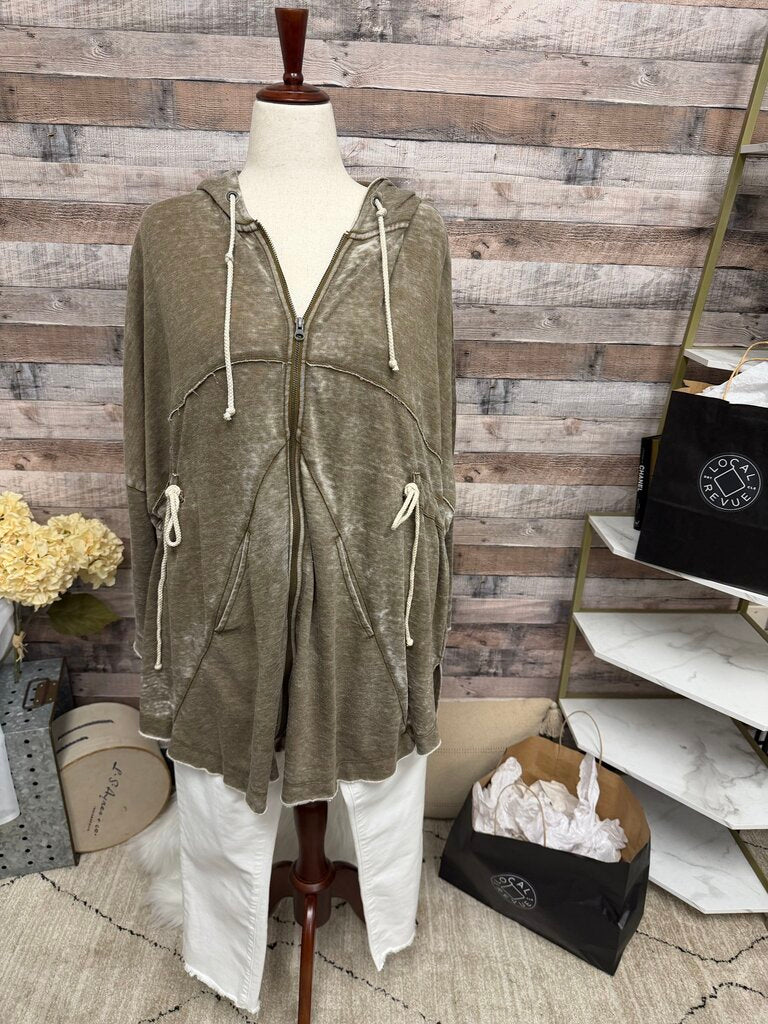 Free People Peace It Up Cardi Brown Distressed Hoodie XS