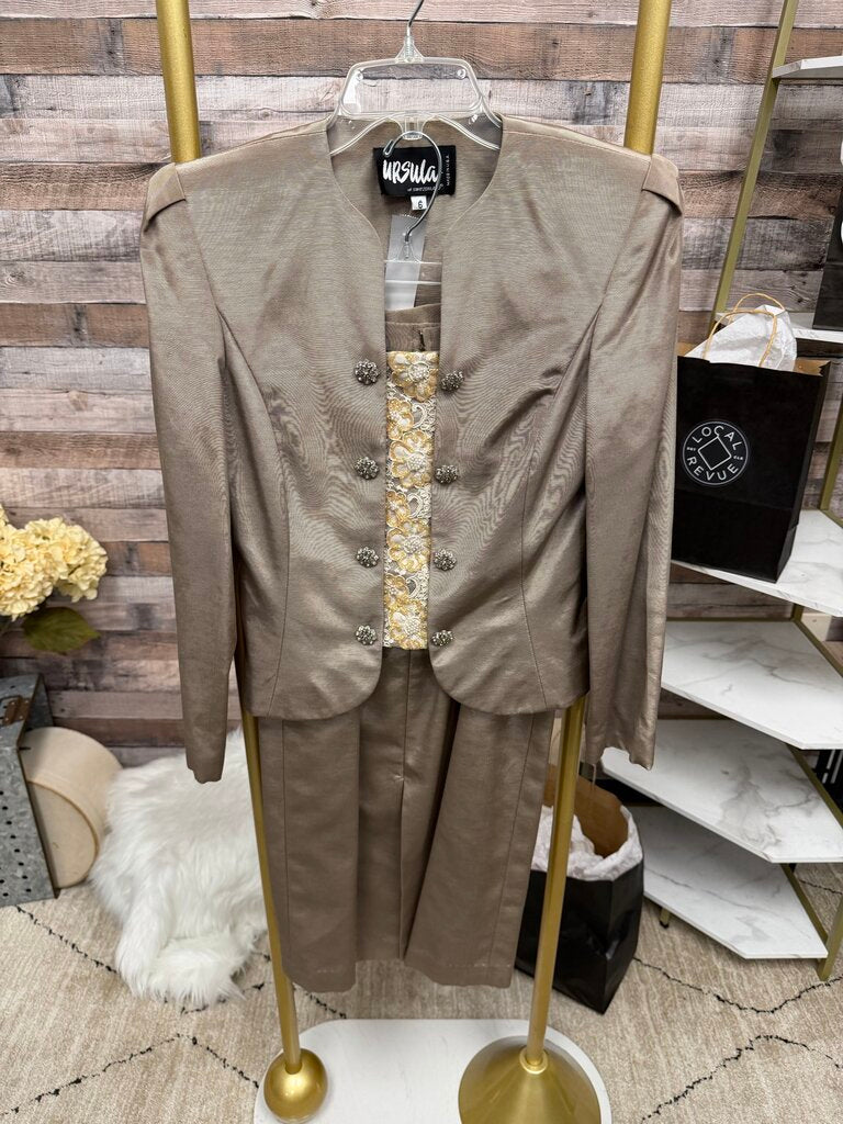 Ursula of Switzerland Silk Two Piece Blazer & Skirt w/Rhinestone Appliqué