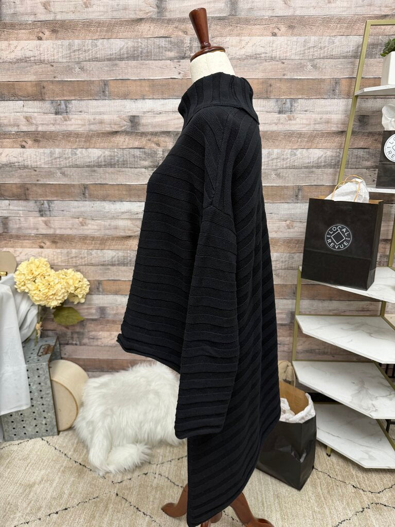 Free People Black Ribbed Asymmetric Design Turtle Neck Poncho XS