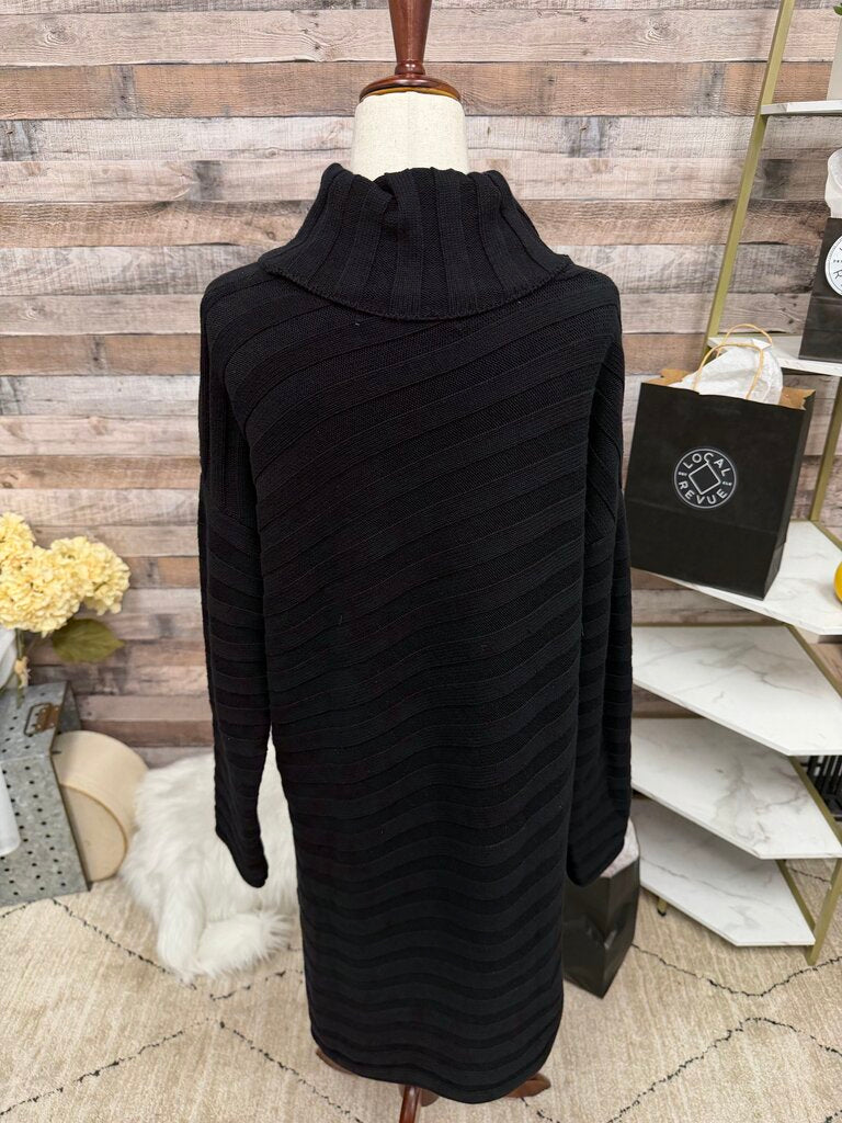 Free People Black Ribbed Asymmetric Design Turtle Neck Poncho XS