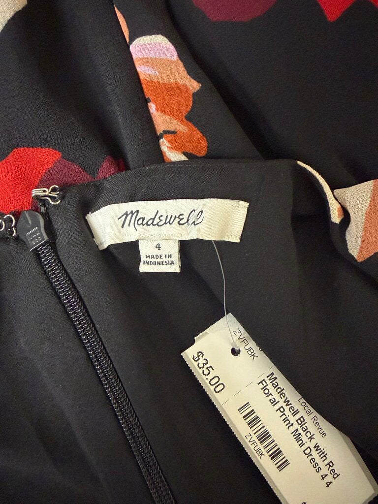 Madewell Black with Red Floral Print Mini Dress 4