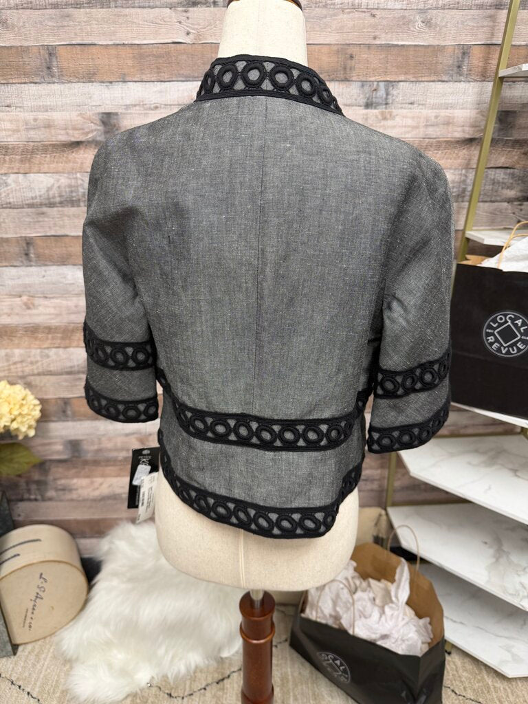 Kasper Grey Black Embroidery Cropped Blazer