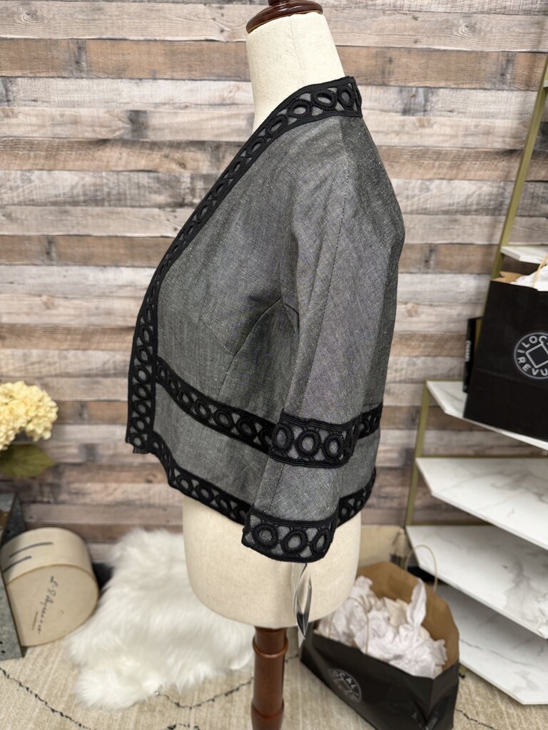 Kasper Grey Black Embroidery Cropped Blazer