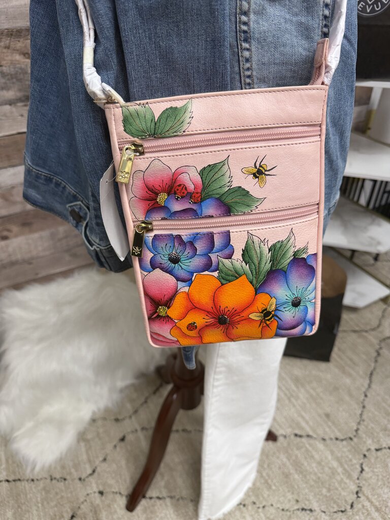 Anuschka Pink w/Flower & Bee Crossbody