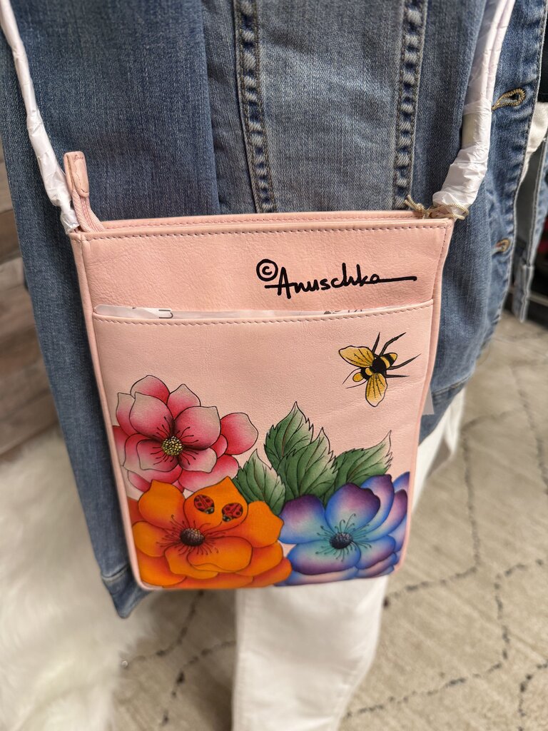 Anuschka Pink w/Flower & Bee Crossbody
