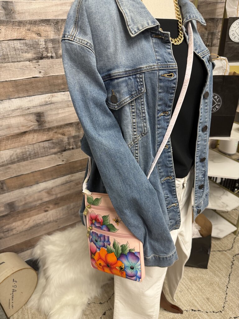 Anuschka Pink w/Flower & Bee Crossbody