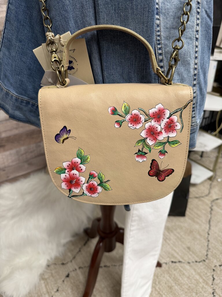 NWT Anuschka Almond w/Butterfly & Poppies
