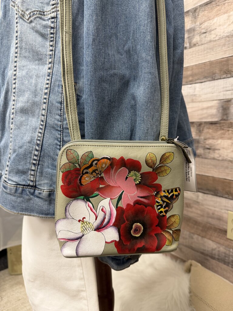 Anuschka Sage Green w/Monarch Butterflies Crossbody