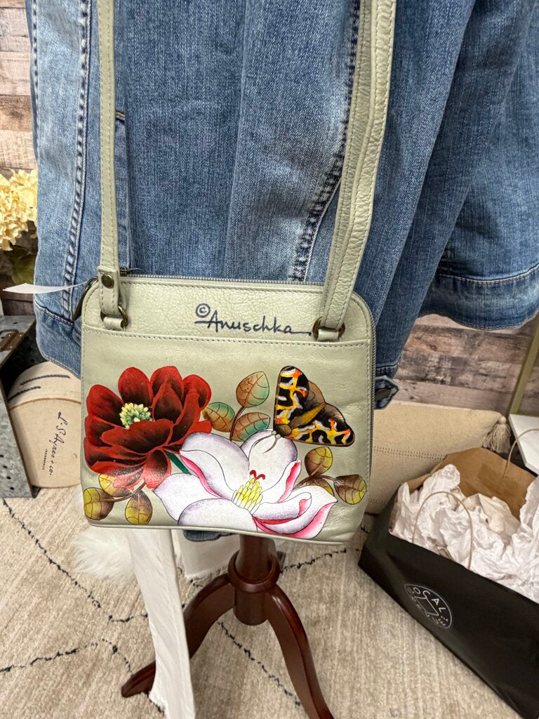 Anuschka Sage Green w/Monarch Butterflies Crossbody
