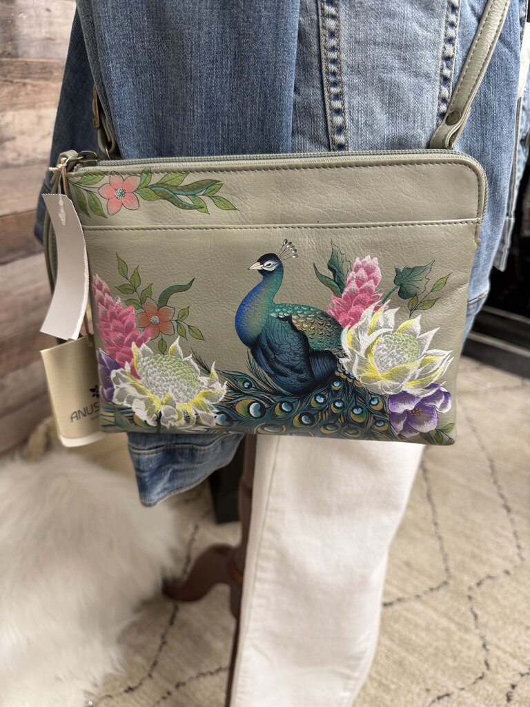 NWT Anuschka Sage W/Peacock Clutch