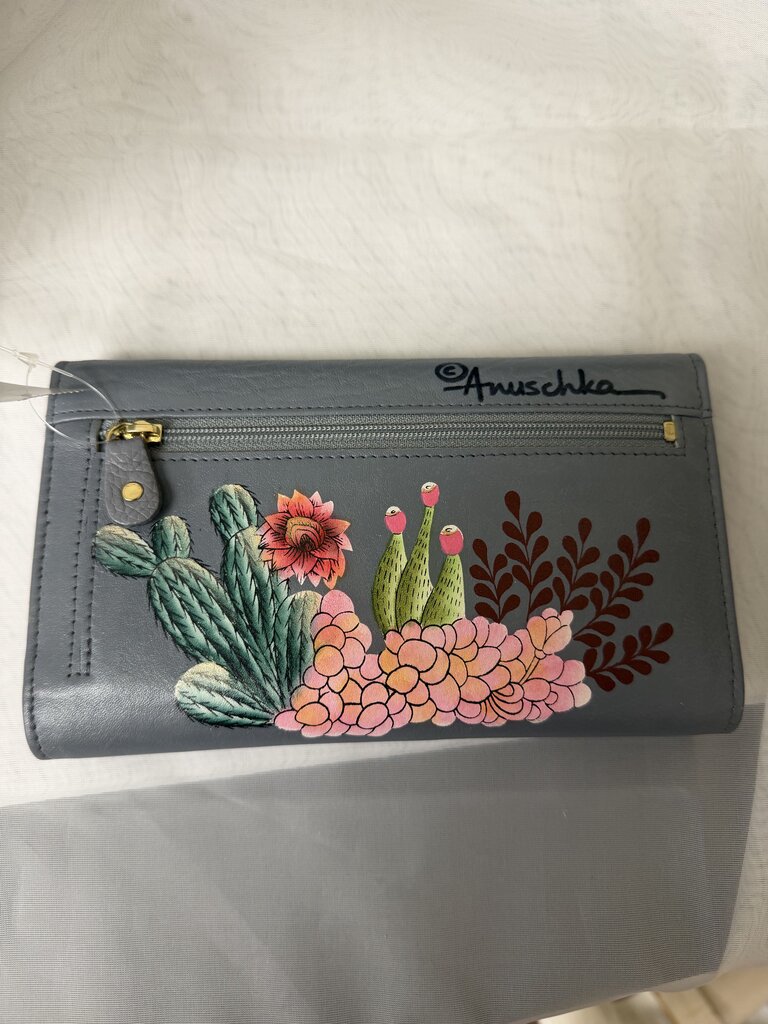 NWT Anuschka Grey Cactus Clutch/Wallet