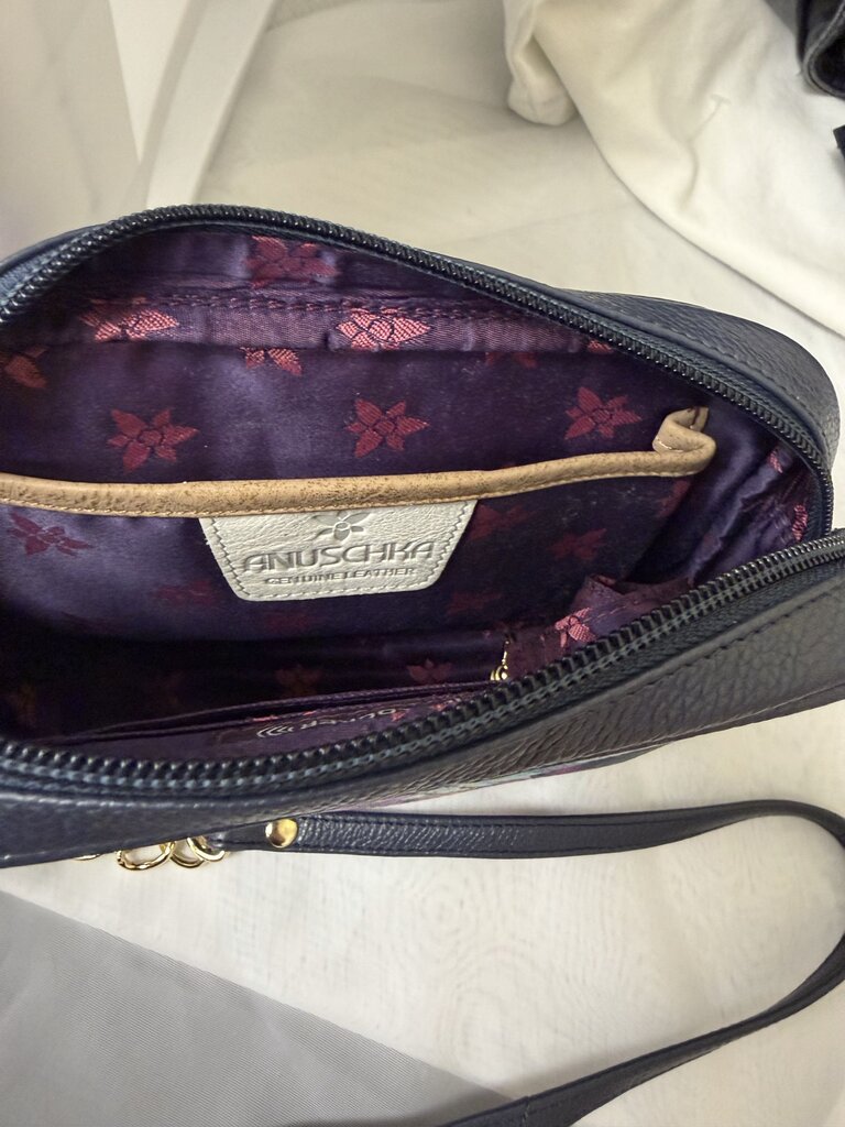 Anuschka Navy w/Butterfly & Gold Chain Crossbody