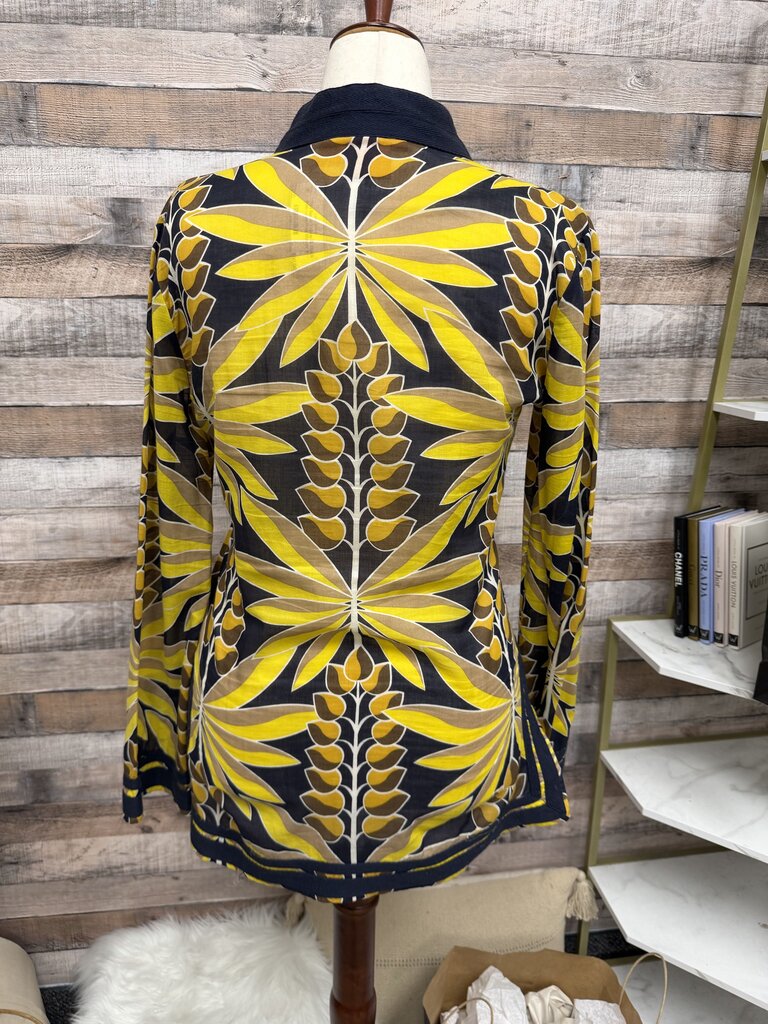 Tory Burch Yellow & Black Palm Lead Print Blouse