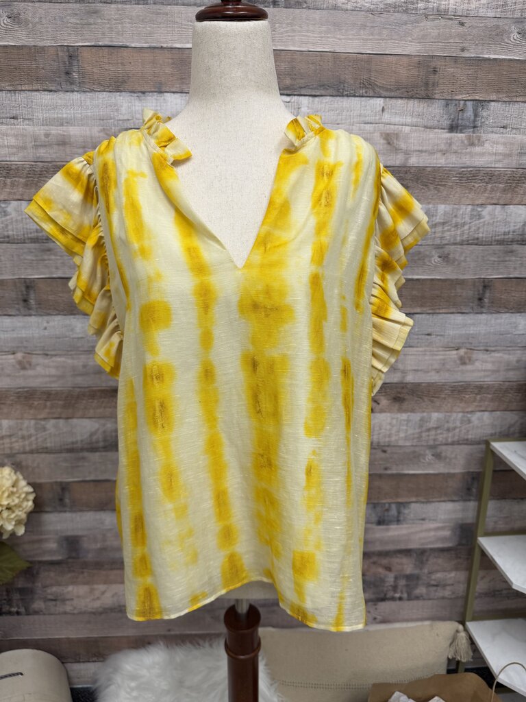 Marie Oliver Yellow & White Blouse With Ruffle Sleeves