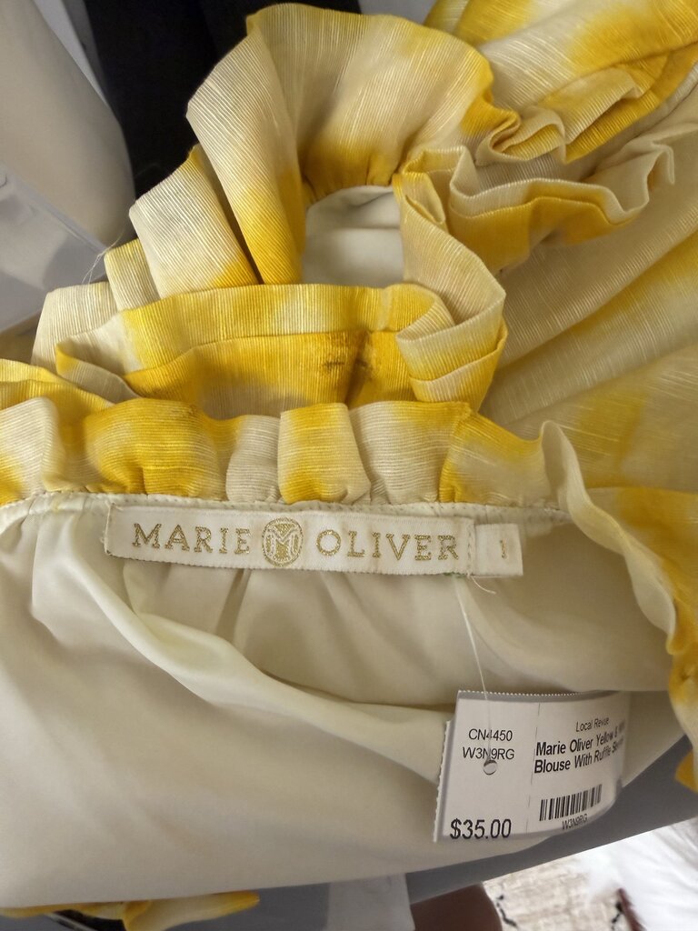 Marie Oliver Yellow & White Blouse With Ruffle Sleeves