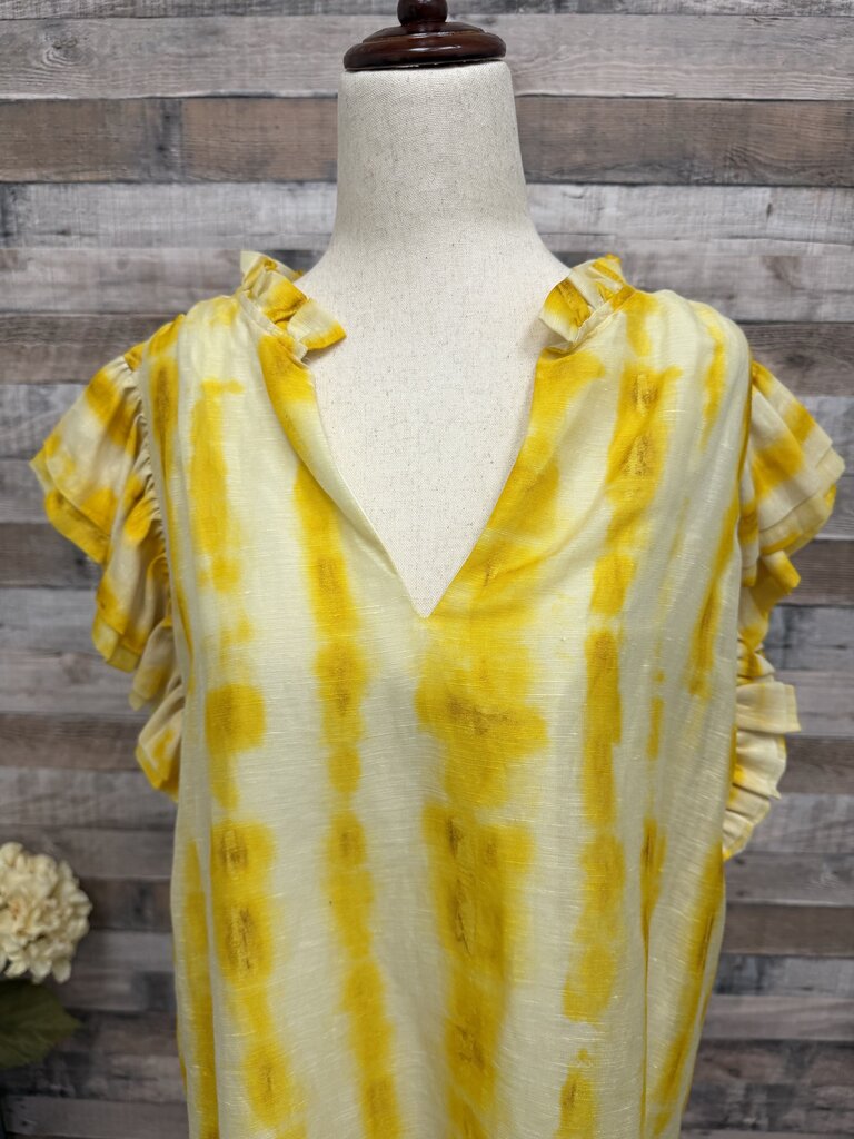 Marie Oliver Yellow & White Blouse With Ruffle Sleeves