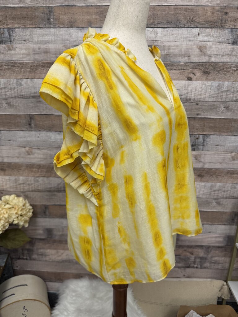 Marie Oliver Yellow & White Blouse With Ruffle Sleeves