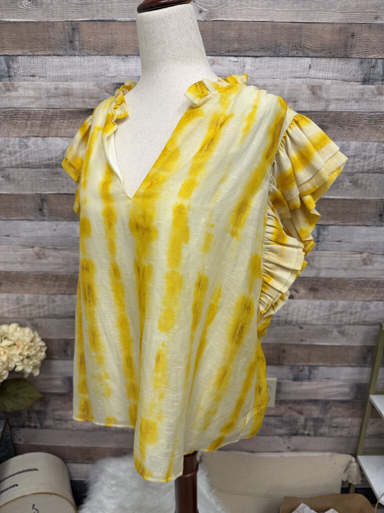 Marie Oliver Yellow & White Blouse With Ruffle Sleeves