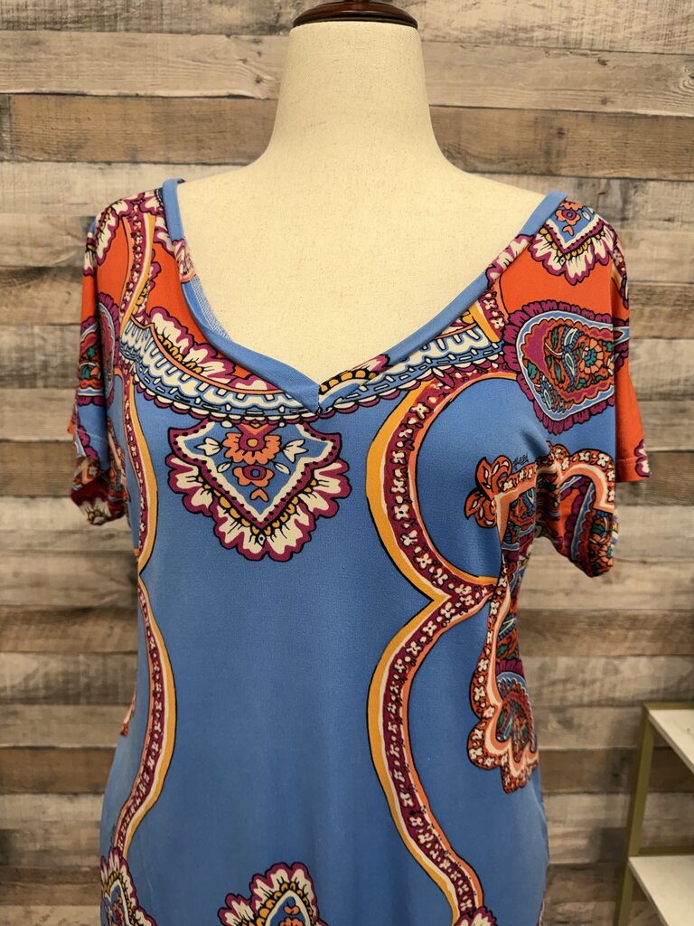 Hale Bob Blue Paisley Print V-Neck Top