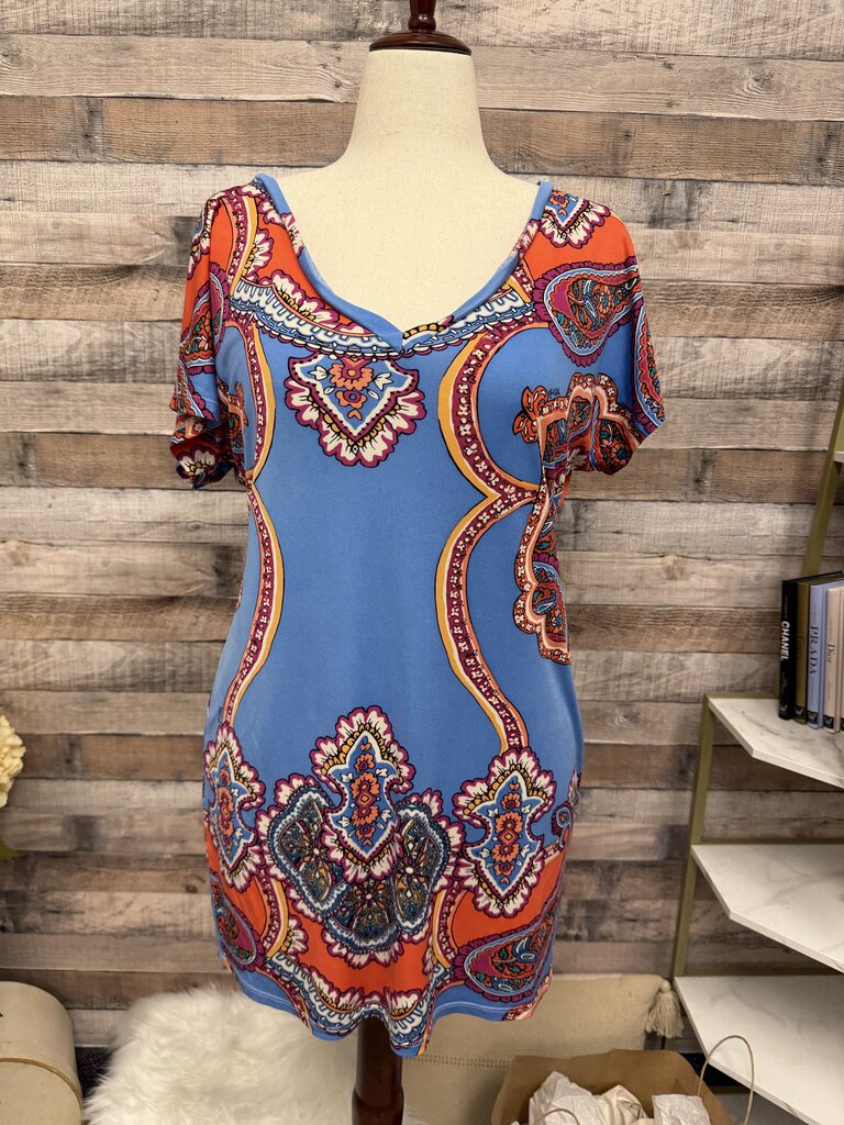 Hale Bob Blue Paisley Print V-Neck Top