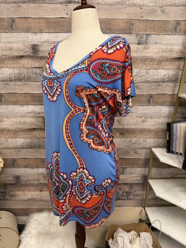 Hale Bob Blue Paisley Print V-Neck Top