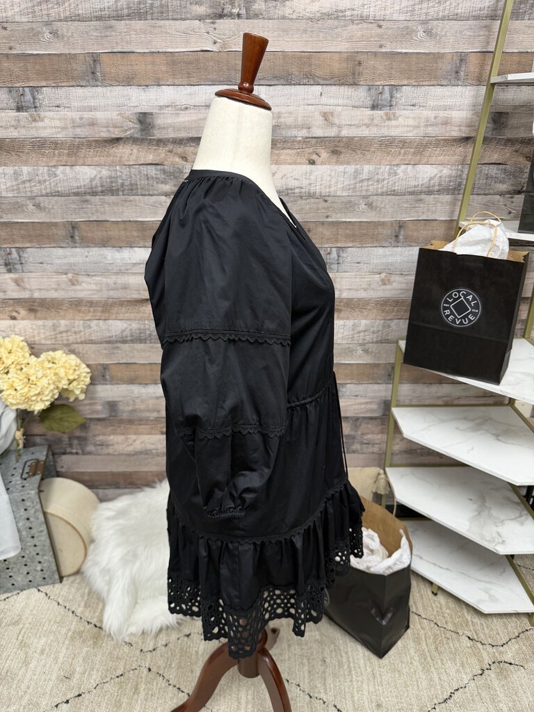 Alexis Black Tiered Mini Dress w/Embroidered Hem