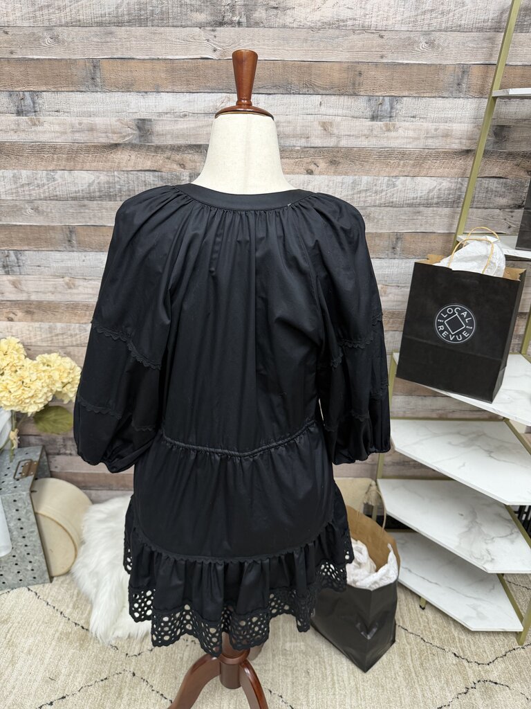 Alexis Black Tiered Mini Dress w/Embroidered Hem