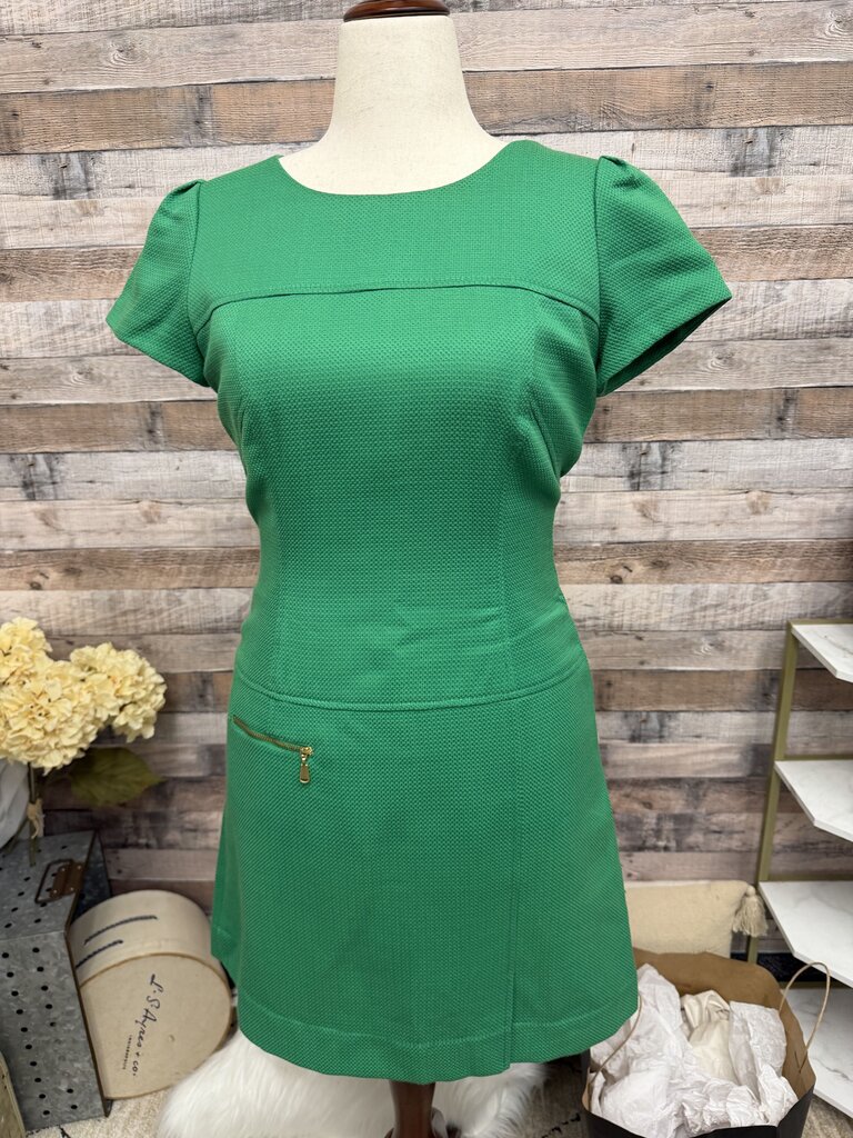 Tahari Green Textured Shift Dress With Zipper Detail