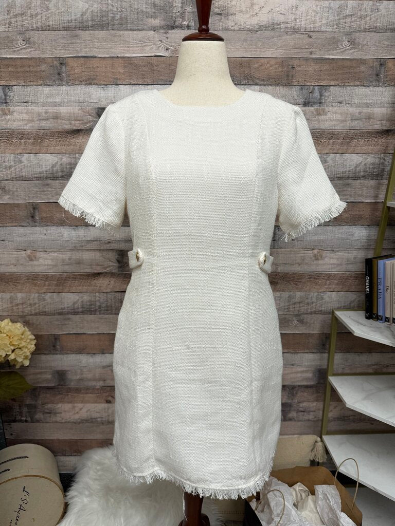 Allegra K Cream Tweed Short Sleeve Dress