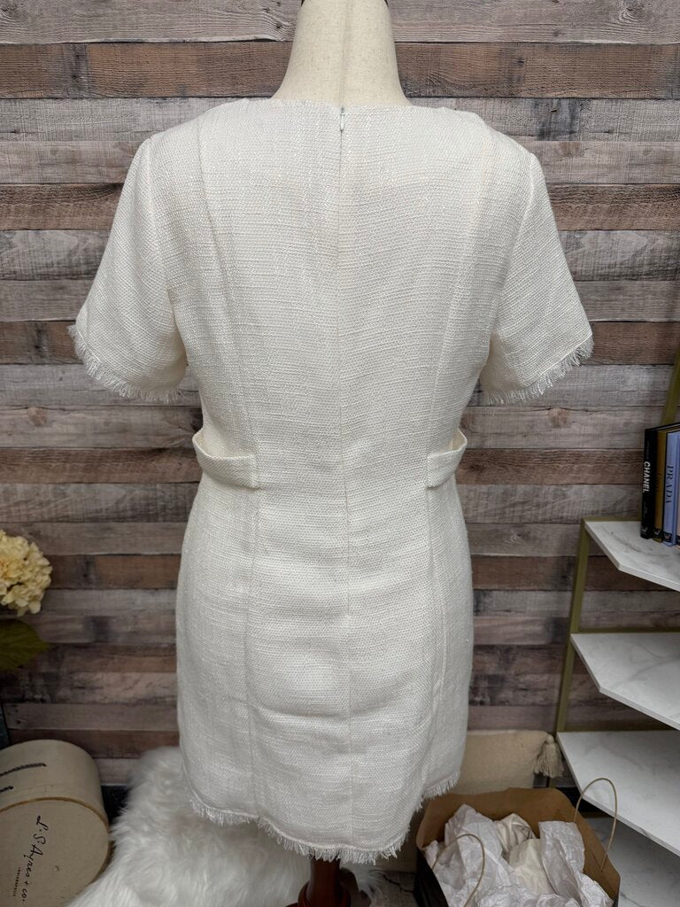 Allegra K Cream Tweed Short Sleeve Dress