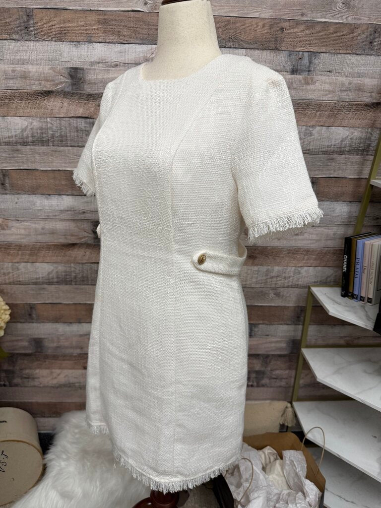 Allegra K Cream Tweed Short Sleeve Dress
