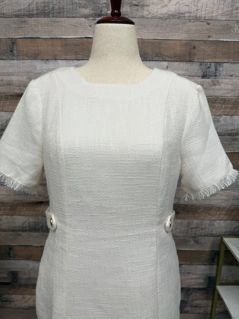 Allegra K Cream Tweed Short Sleeve Dress