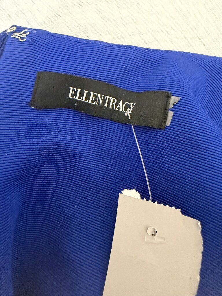 Ellen Tracy Blue Sheath Dress With Embellished Neckline