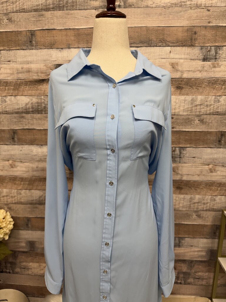 Calvin Klein Blue Long Sleeve Button-Down Dress