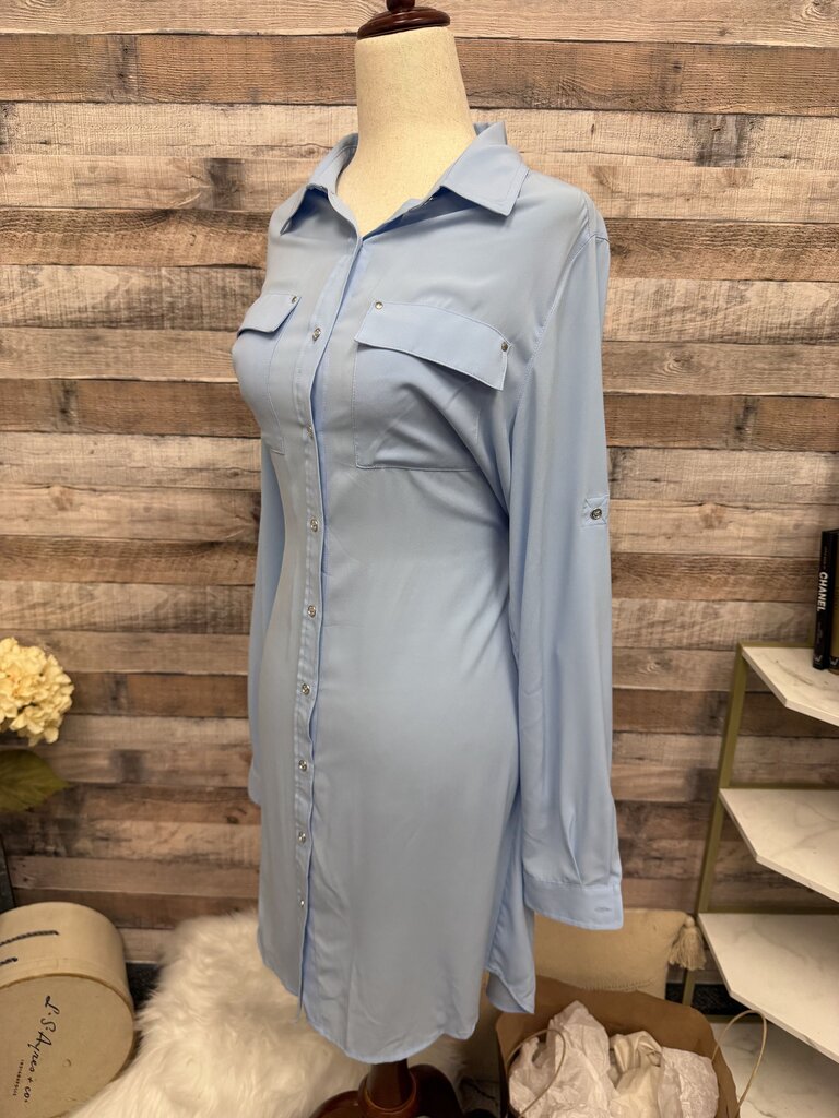 Calvin Klein Blue Long Sleeve Button-Down Dress