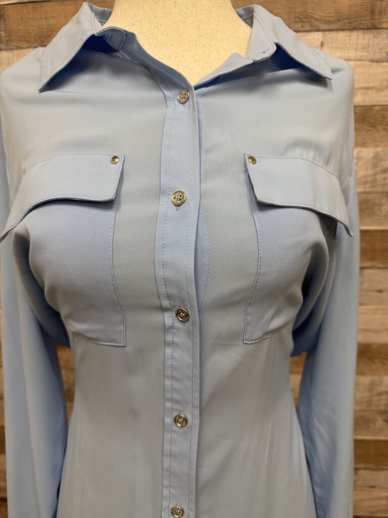 Calvin Klein Blue Long Sleeve Button-Down Dress