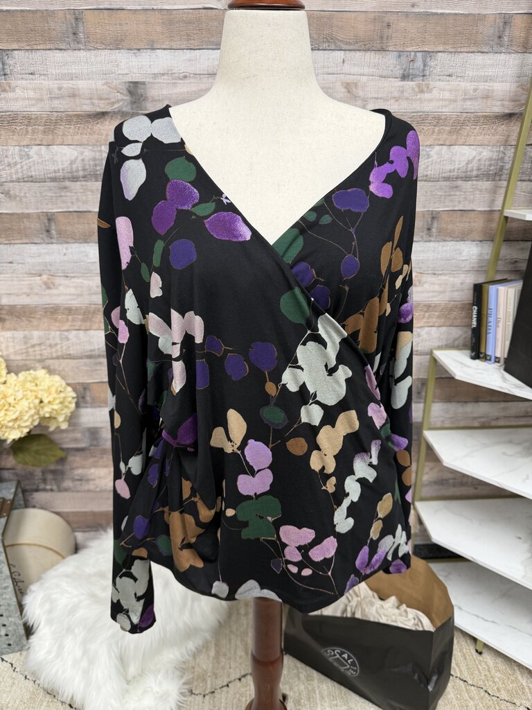 NWT Chico's Black Floral Long Sleeve Blouse
