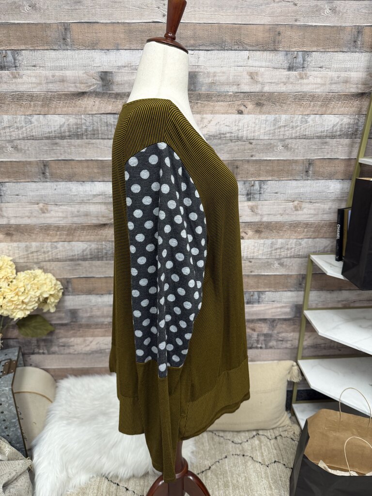 Lisa Bayne Yellow & Grey Long Sleeve Top With Contrast Polka Dot Sleeve