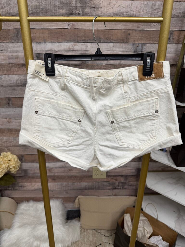 Free People White Rolled Hem Denim Shorts