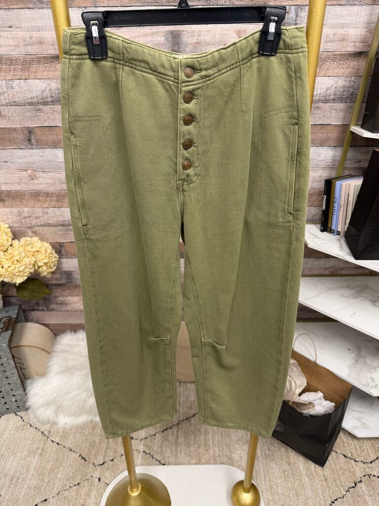 Free People Sage Green Wide Leg Button Fly Pants
