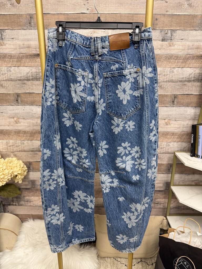 Free People Floral Print Barrel Leg Denim