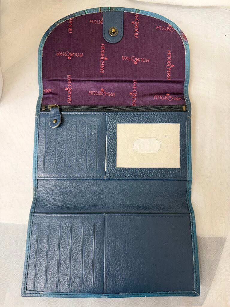 NWT Anuschka Turquoise w/ Yellow Flowers & Butterfly Wallet