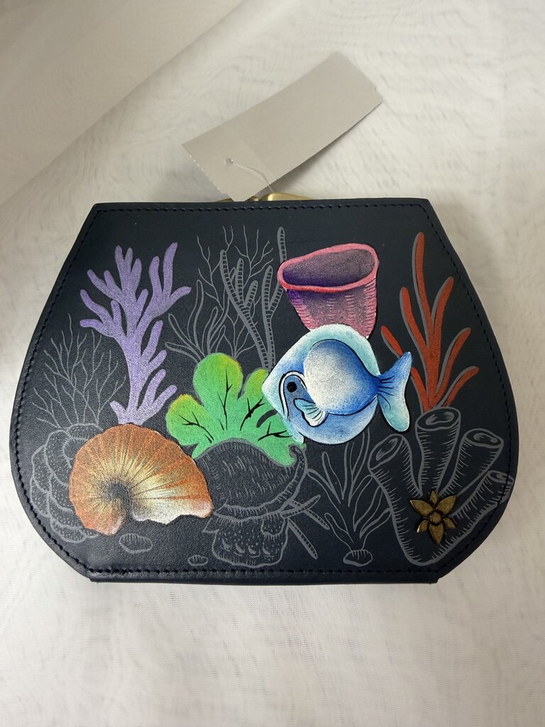 NWT Anuschka Navy w/Fish & Sea Life Wallet